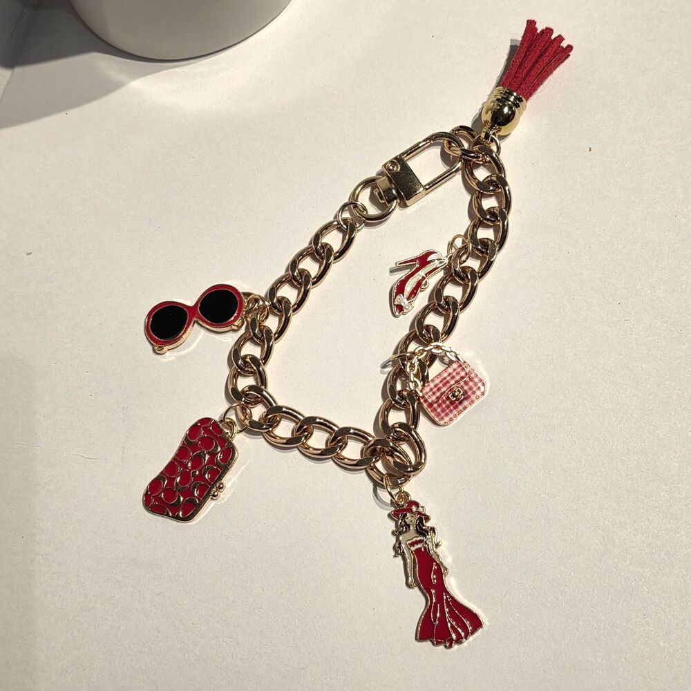 New Gold Tone Fashionista Purse Chain Charm Extender Monogram Bag Heel Sunglass